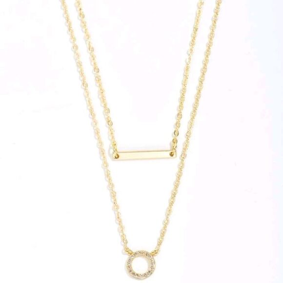 💖 2/$30 Gold Statement Layered dainty bar & rhinestone ring pendants Necklace - Picture 12 of 12
